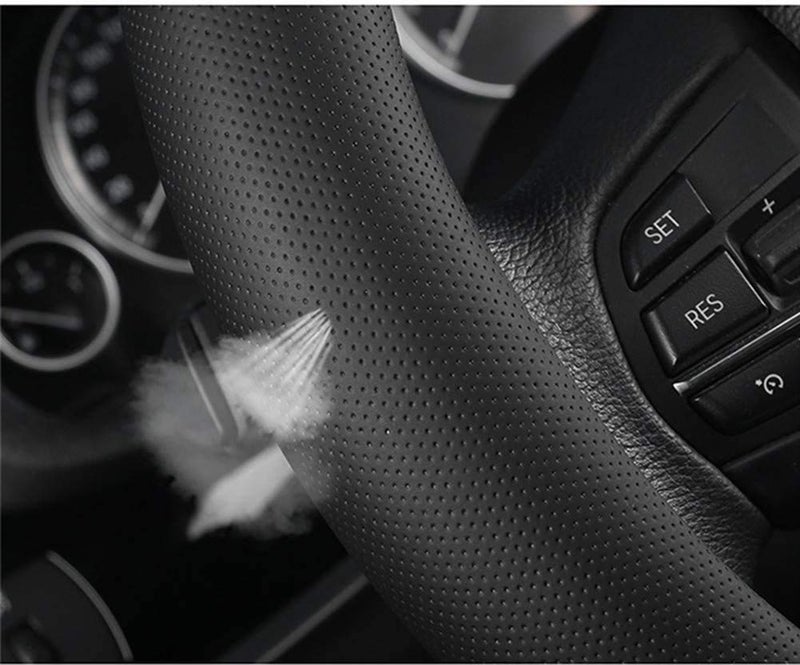 KAFEEK Car Steering Wheel Cover Men, Universal 15 inch, Microfiber Leather Carbon Fiber Black Steering Wheel Accessories, Anti-Slip, Odorless, Breathable, Black - Image 4
